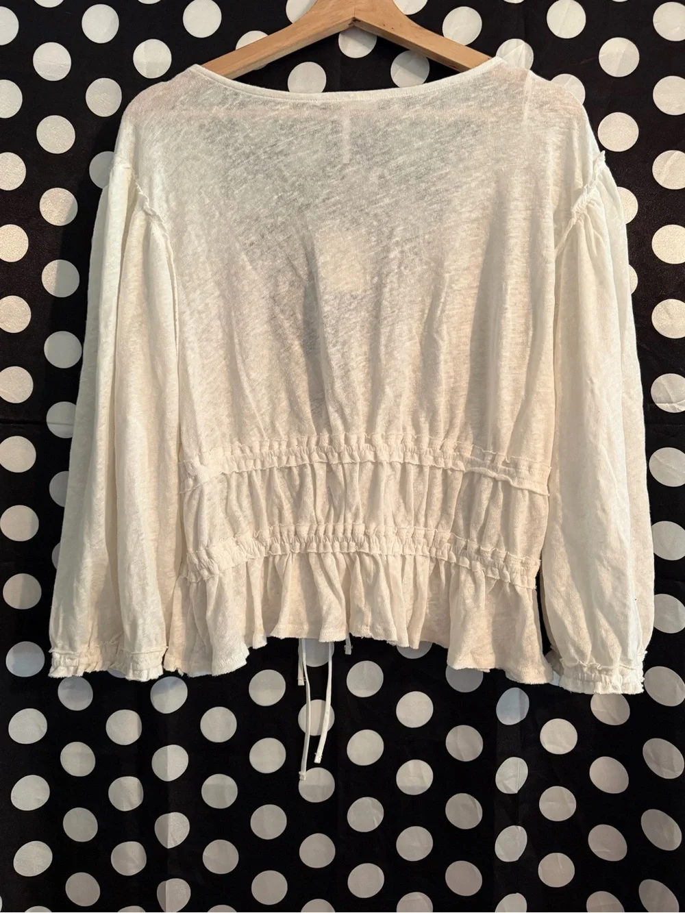 Free People White Drawstring V-Neck Peplum Blouse